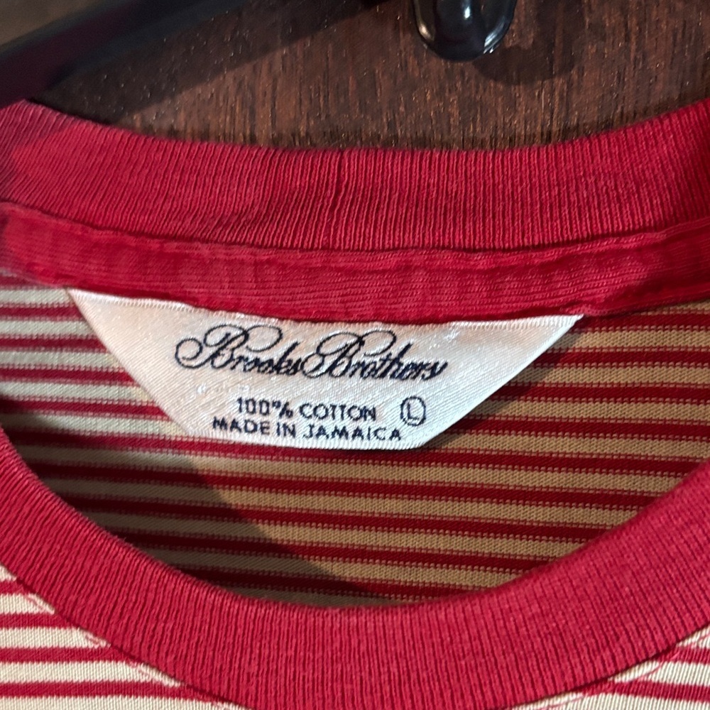Brooks Brothers 100 % Cotton Red and White Striped Tee - Picture 2 of 3